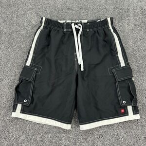 Tony Hawk Swim Shorts Mens Medium Black White Cargo Trunks Drawstring Beach